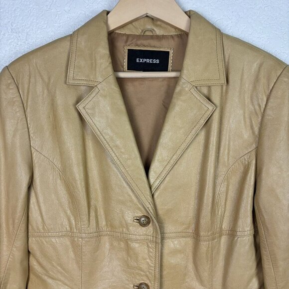 VINTAGE EXPRESS Leather Jacket Tan Womens 9/10‎ Weathered Western Boho Festival - Picture 2 of 11